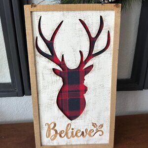 Kirkland’s Rustic “Believe” Plaid Deer Wall Décor